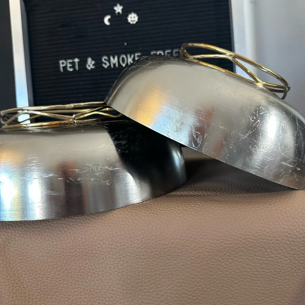 🆕2 Silver/Gold Indian Decorative Metal Bowls
